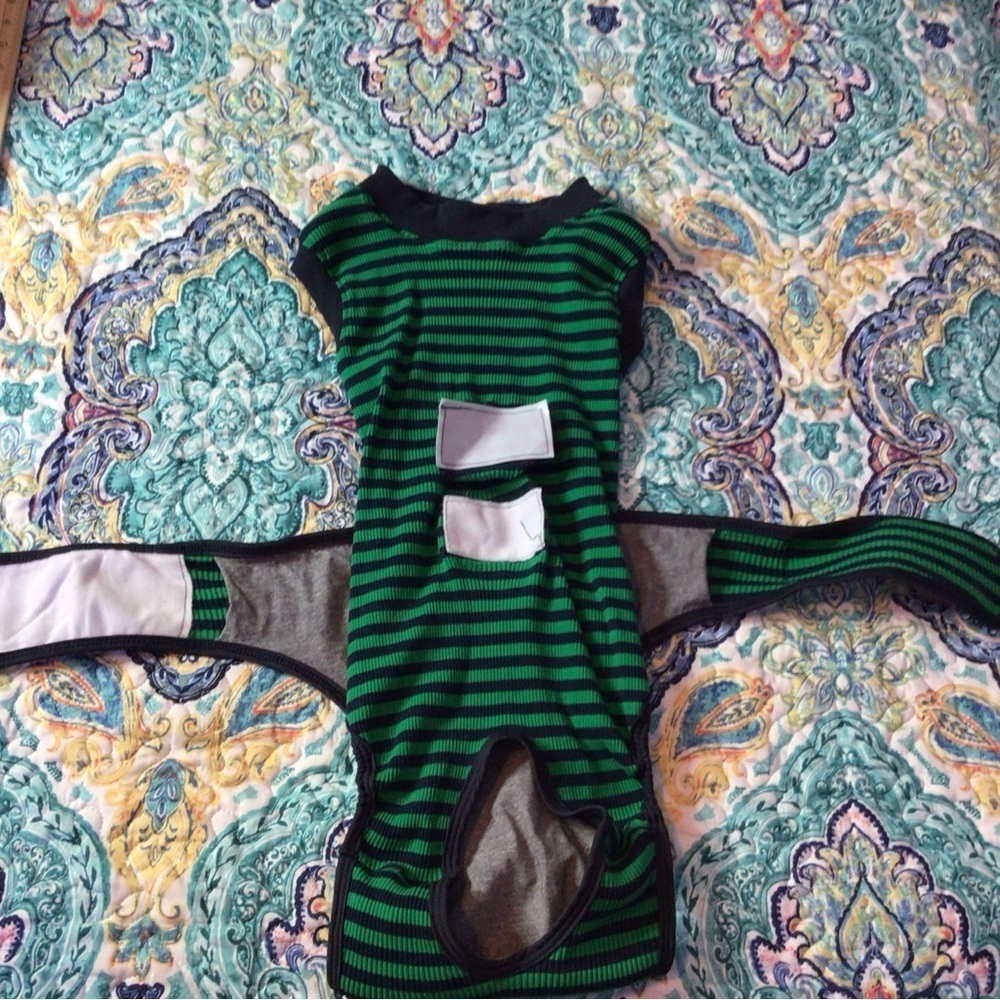 Striped Green and Black Dog recovery suit  (0015) - Picture 5 of 8